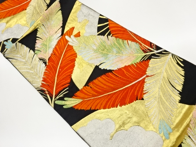 若松に扇模様織出し袋帯